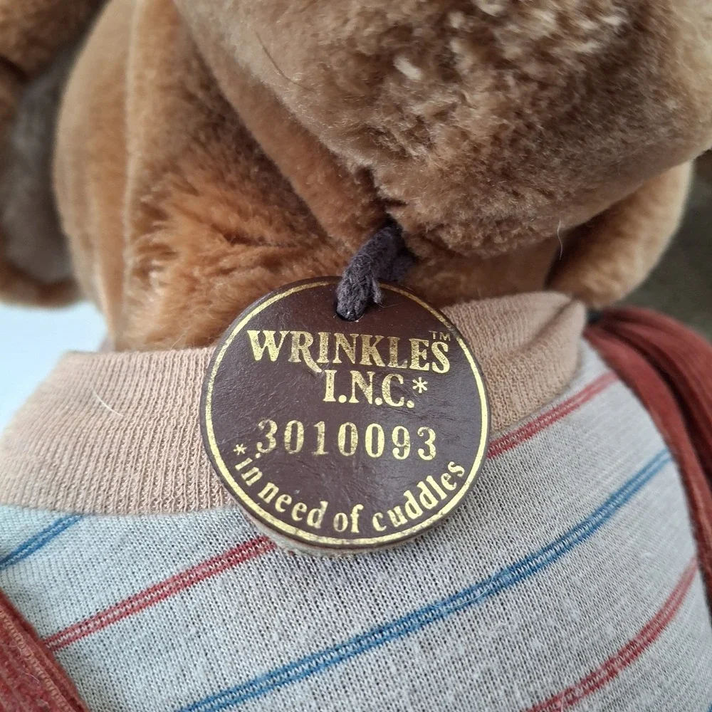 Vtg 1981 Ganz Bros Wrinkles Dog Puppet Plush Heritage Collection Overalls‎ Tag